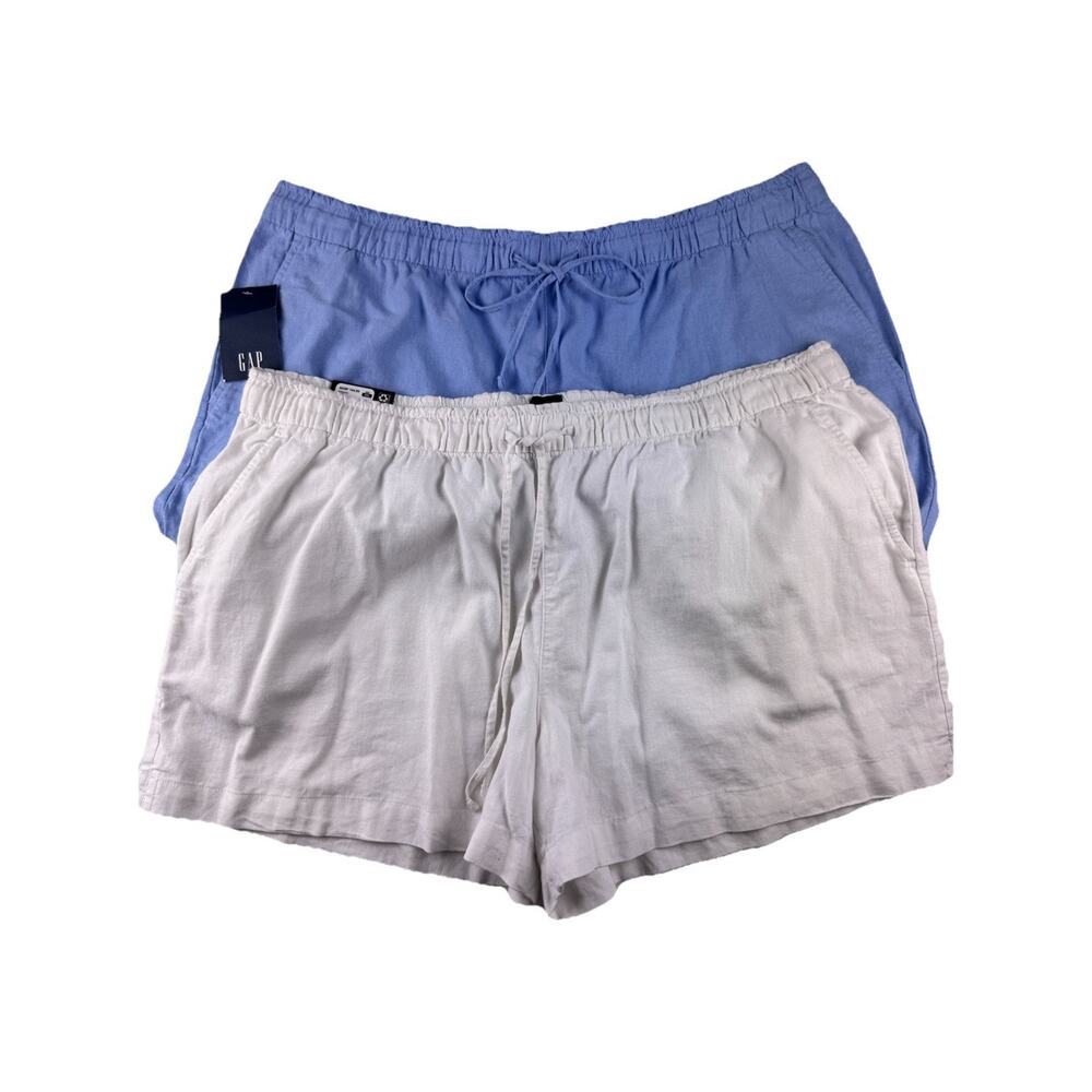 GAP Women’s Linen Blend Pull-On Shorts Lot of 2 XXL Blue White NWT Drawstring